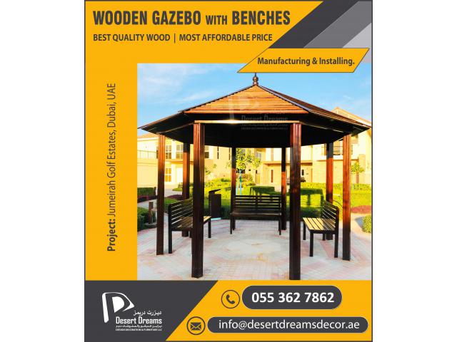 Solid Wood Roofing Gazebo in Uae | Large Sitting Area Wooden Gazebo Abu Dhabi.