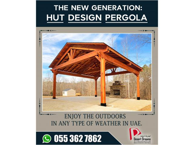 Garden Wooden Pergola in Uae | Hut Design Pergola | BBQ Area Pergola.