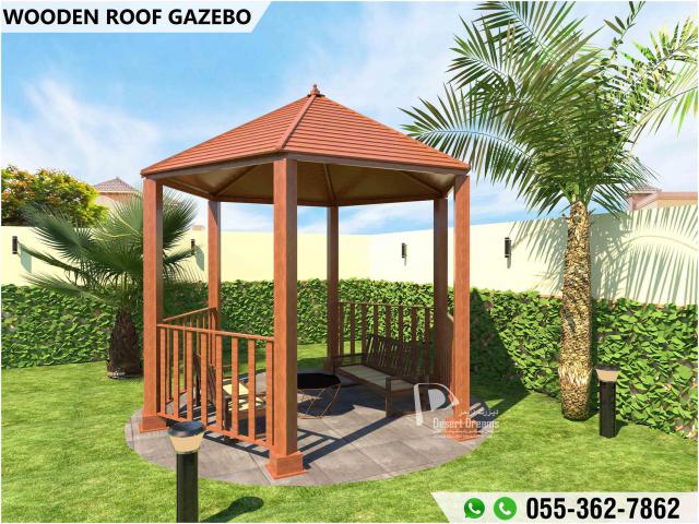 Landscape Design Service in Uae | Wooden Pergola Swing | Wooden Gazebo Uae.