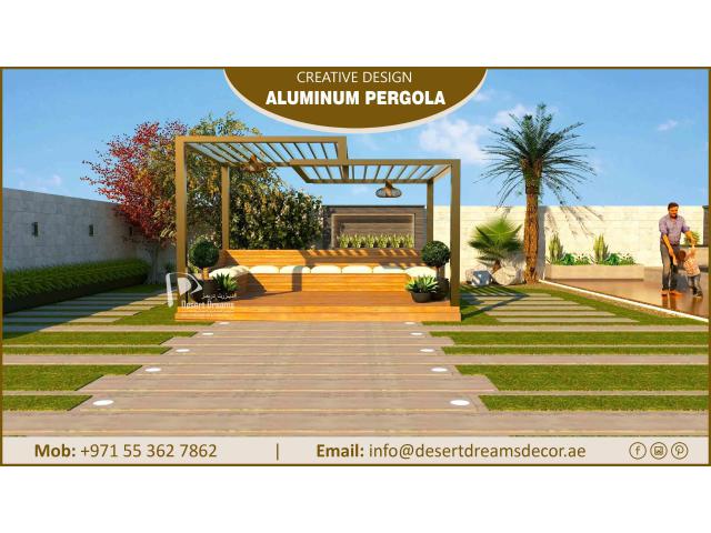 Creative Aluminum Pergola Design in Uae | Hidd Al Saadiyat | Aluminum Modern Pergola.
