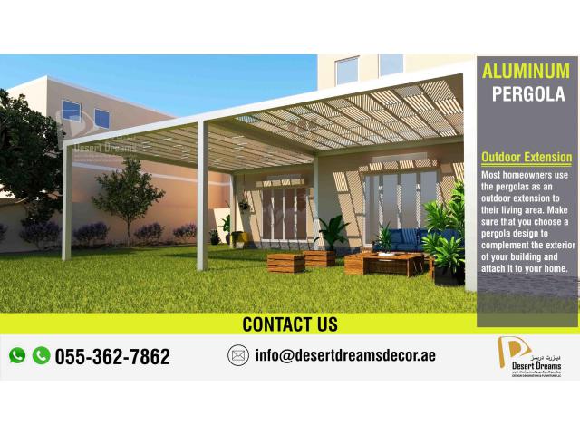 Creative Aluminum Pergola Design in Uae | Hidd Al Saadiyat | Aluminum Modern Pergola.