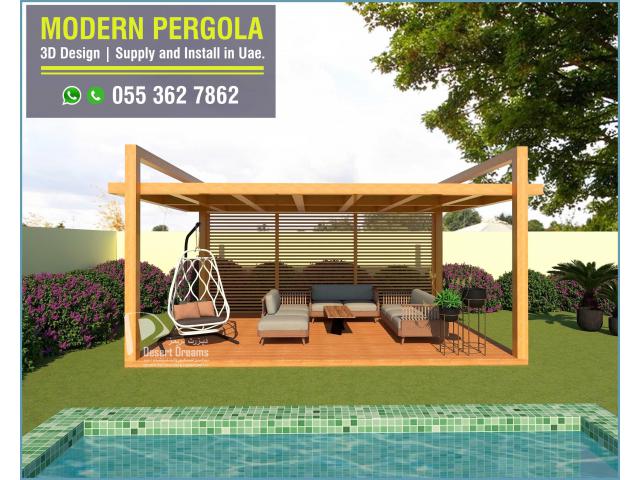 Wooden Pergola in Abu Dhabi | Saadiyat Island | Sitting Area Pergola Design Uae.