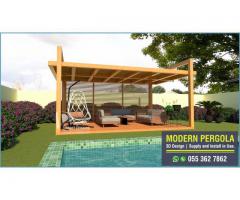 Wooden Pergola in Abu Dhabi | Saadiyat Island | Sitting Area Pergola Design Uae.