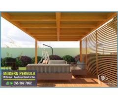 Wooden Pergola in Abu Dhabi | Saadiyat Island | Sitting Area Pergola Design Uae.