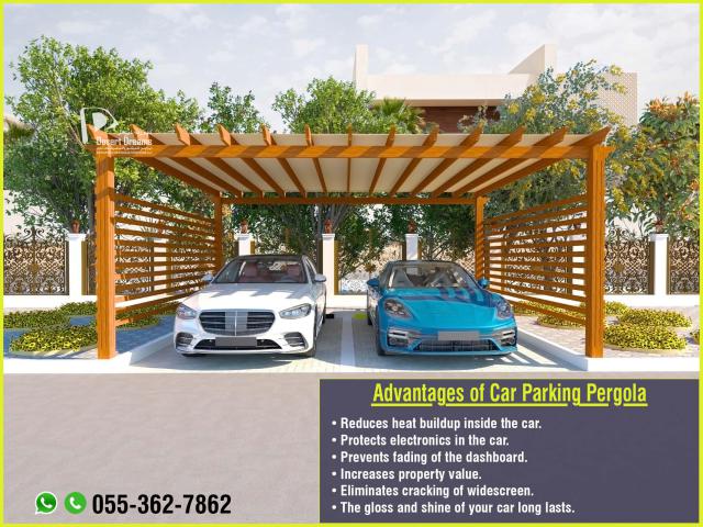 Outside Villa Parking Wooden Pergola in Uae | Car Parking Aluminum Pergola in Uae.