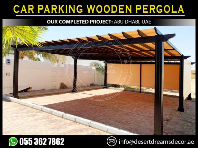 Outside Villa Parking Wooden Pergola in Uae | Car Parking Aluminum Pergola in Uae.