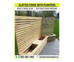 Decorative Wooden Fences in Uae | Wooden Fence with Benches | Wooden Fence with Planters.