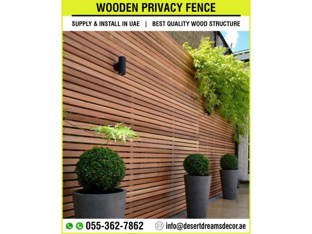 Decorative Wooden Fences in Uae | Wooden Fence with Benches | Wooden Fence with Planters.