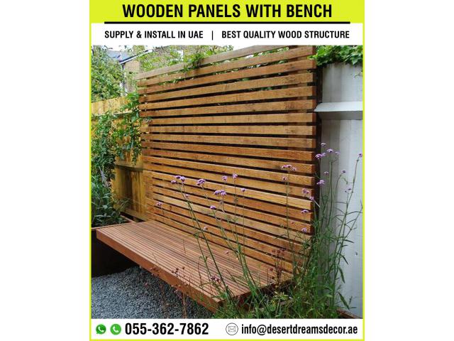 Decorative Wooden Fences in Uae | Wooden Fence with Benches | Wooden Fence with Planters.