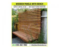 Decorative Wooden Fences in Uae | Wooden Fence with Benches | Wooden Fence with Planters.