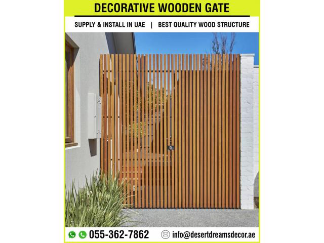 Decorative Wooden Fences in Uae | Wooden Fence with Benches | Wooden Fence with Planters.