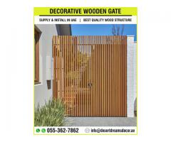 Decorative Wooden Fences in Uae | Wooden Fence with Benches | Wooden Fence with Planters.