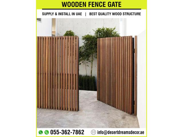 Decorative Wooden Fences in Uae | Wooden Fence with Benches | Wooden Fence with Planters.