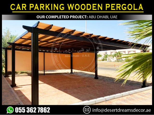 Car Parking Wooden Pergola Shades Uae | Aluminum Parking Shades Uae.