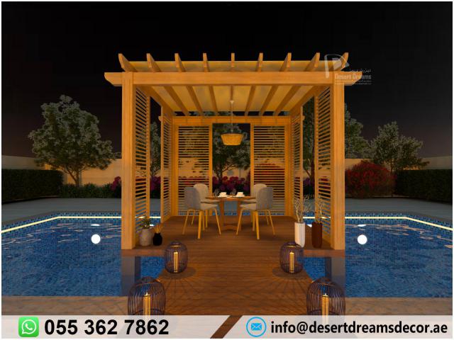 Swimming Pool Area Pergola Uae | Modern Design Pergola | Wooden Pergola Abu Dhabi.