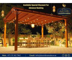 Garden Wooden Pergola in Abu Dhabi | Crafted with Red Meranti Malaysian Wood.