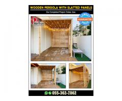 Wall Attached Wooden Pergola in Uae | Desert Dreams Expert in Design and Build Pergola.