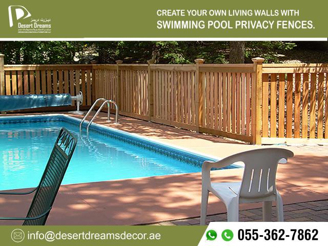 Swimming Pool Covered Fences | Villa Privacy Wooden Fencing | Abu Dhabi | Dubai.