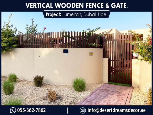 Vertical Wooden Fences and Gates in Uae | Car Privacy Fences | Abu Dhabi | Dubai.