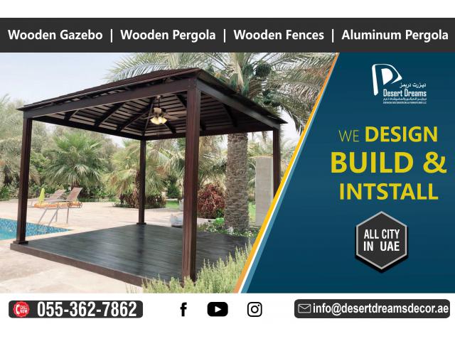 Wooden Gazebo Dubai | Wooden Gazebo Abu Dhabi | Solid Wooden Roof Gazebo Abu Dhabi.