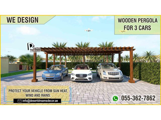 Car Parking Wooden Shades in Uae | Car Parking Pergola Manufacturer in Abu Dhabi.