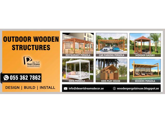 Wooden Pergola for Restaurant Seating Area in Uae | Outdoor Wooden Structures Uae.