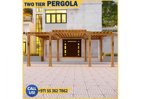 Solid Wood Pergola Dubai | 2 Tier Wooden Pergola | Restaurant Pergola Uae.
