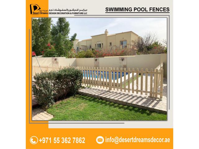 Swimming Pool Wooden Fences Dubai | White Picket Fence | Natural Wood Fence.