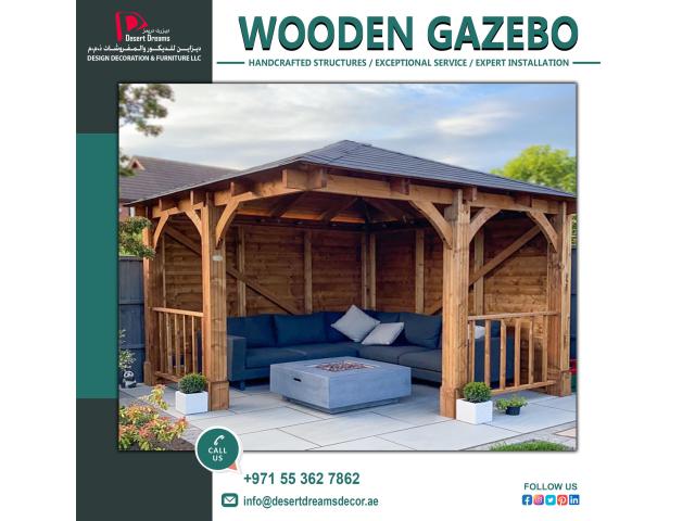 Sitting Area Wooden Gazebo Uae-Design and Build Gazebos Uae.