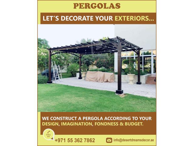 Sitting Area Wooden Pergola Uae | Outdoor Pergola | Restaurant Pergola Dubai.