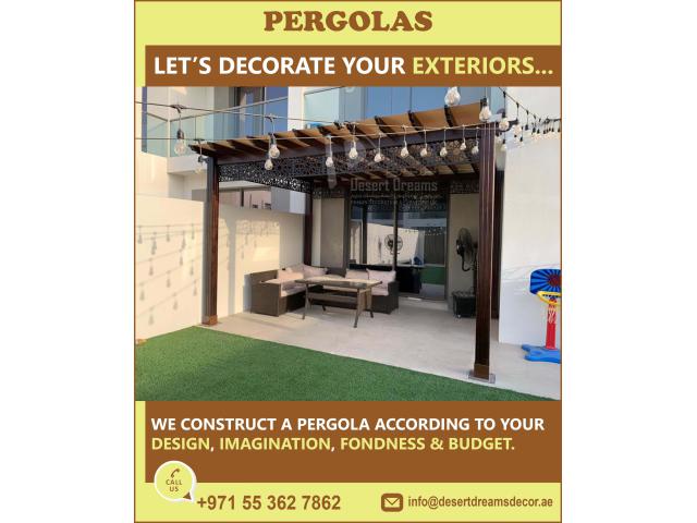Sitting Area Wooden Pergola Uae | Outdoor Pergola | Restaurant Pergola Dubai.
