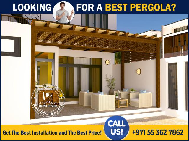 Balcony Wooden Pergola Uae | Terrace Pergola | Wall attached Wooden Pergola Uae.