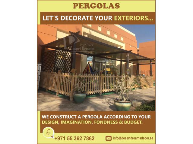 Balcony Wooden Pergola Uae | Terrace Pergola | Wall attached Wooden Pergola Uae.