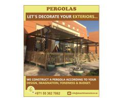 Balcony Wooden Pergola Uae | Terrace Pergola | Wall attached Wooden Pergola Uae.