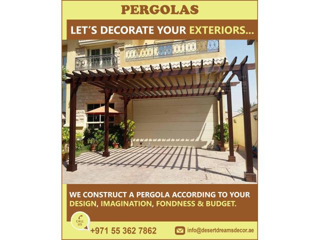 Balcony Wooden Pergola Uae | Terrace Pergola | Wall attached Wooden Pergola Uae.