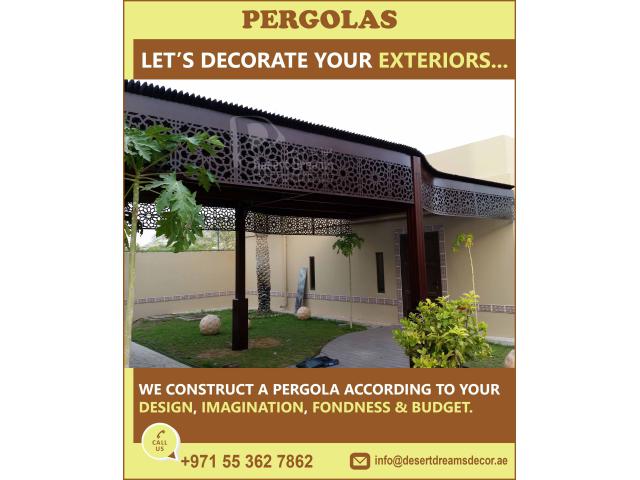 Balcony Wooden Pergola Uae | Terrace Pergola | Wall attached Wooden Pergola Uae.