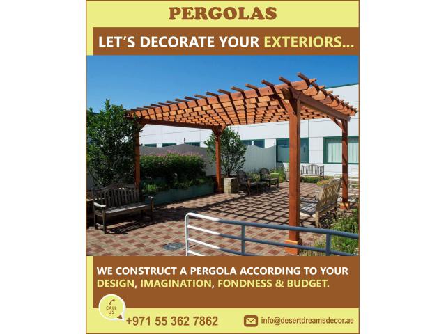 Balcony Wooden Pergola Uae | Terrace Pergola | Wall attached Wooden Pergola Uae.