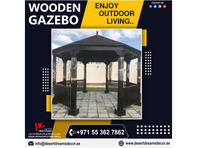 Sitting Area Wooden Gazebo | Octagon Gazebo | Hexagon Shape Gazebo Uae.