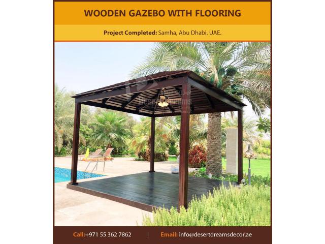 Wooden Gazebo with Sitting Benches in Uae.