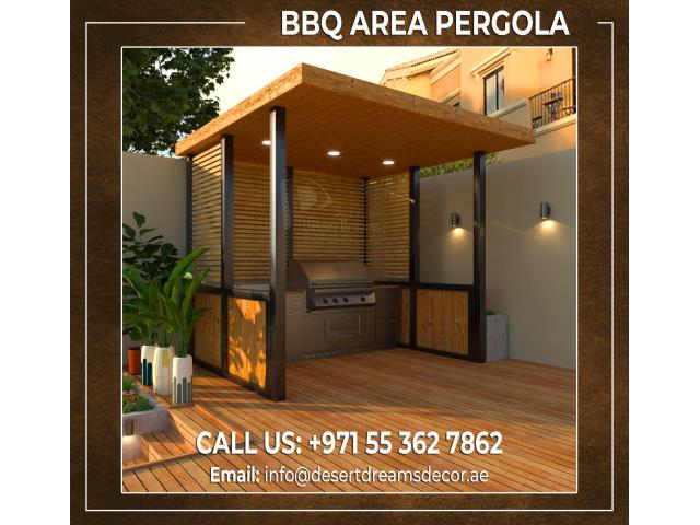BBQ Area Wooden Pergola Uae | Outdoor Pergola | Teak Wood Pergola Uae.