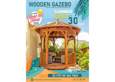 Natural Wood Gazebo in Uae | Gazebo with Wooden Benches in Dubai.