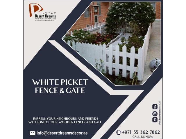Multi-Color Wooden Fences Uae | Free Standing Fence | White Picket Fence Dubai.
