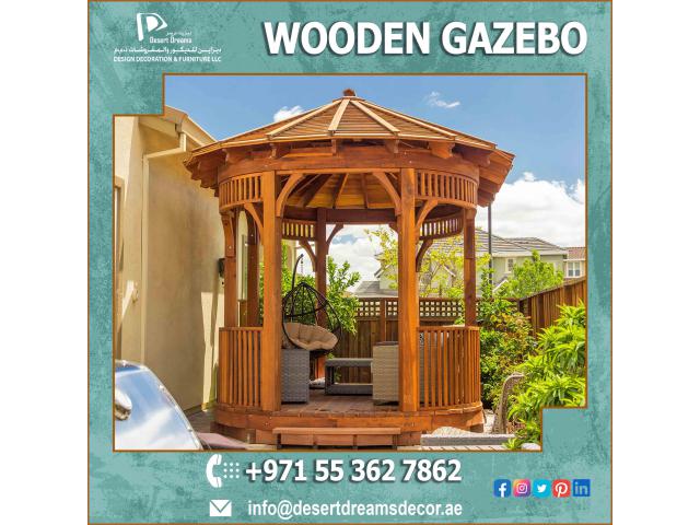 Double Roof Solid Wood Gazebo in Dubai | Sitting Area Gazebo.