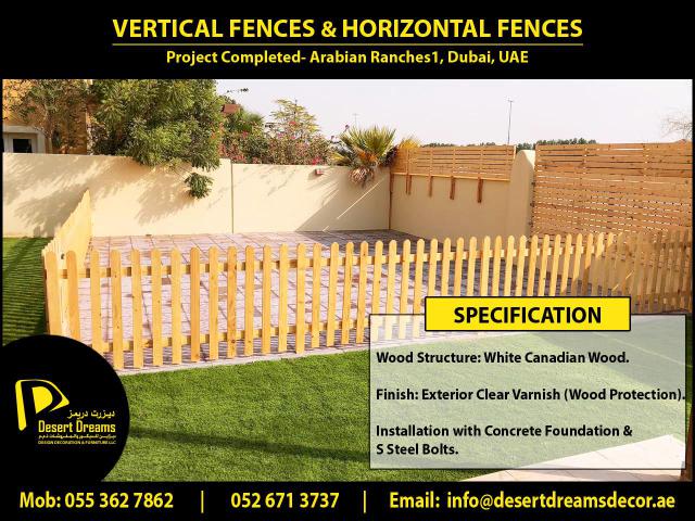 Swimming Pool Privacy Fence Dubai | White Picket Fence | Wooden Slatted Fences Uae.