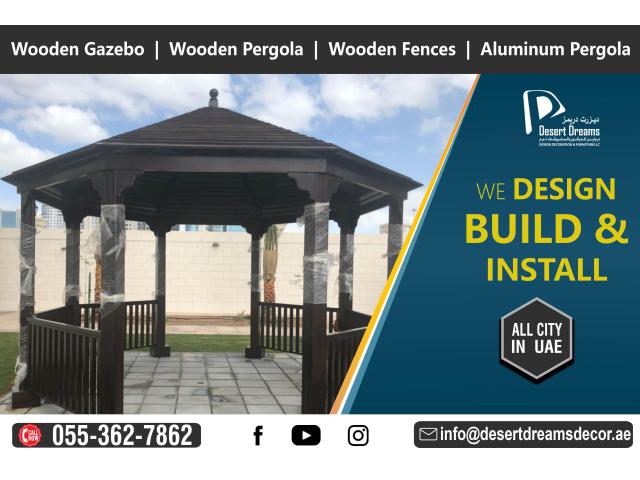 Meranti Wood Gazebo in Uae | Teak Wood Gazebo Manufacturer and Installing in Uae.