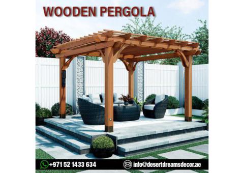 BBQ Area Wooden Pergola in Uae | Villa Backyard Pergola Design | Solid Wood Suppliers Uae.