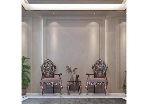 Emesa Armchair Set – Handcrafted Luxury in Walnut & Pearl