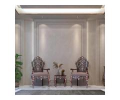 Emesa Armchair Set – Handcrafted Luxury in Walnut & Pearl