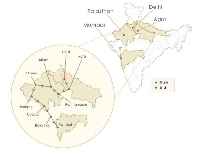 Top Destinations/ Route Covered by the Maharaja Express