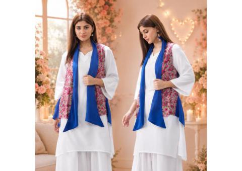 Burgundy Jaal Blue Reversible Shrug - InWeave